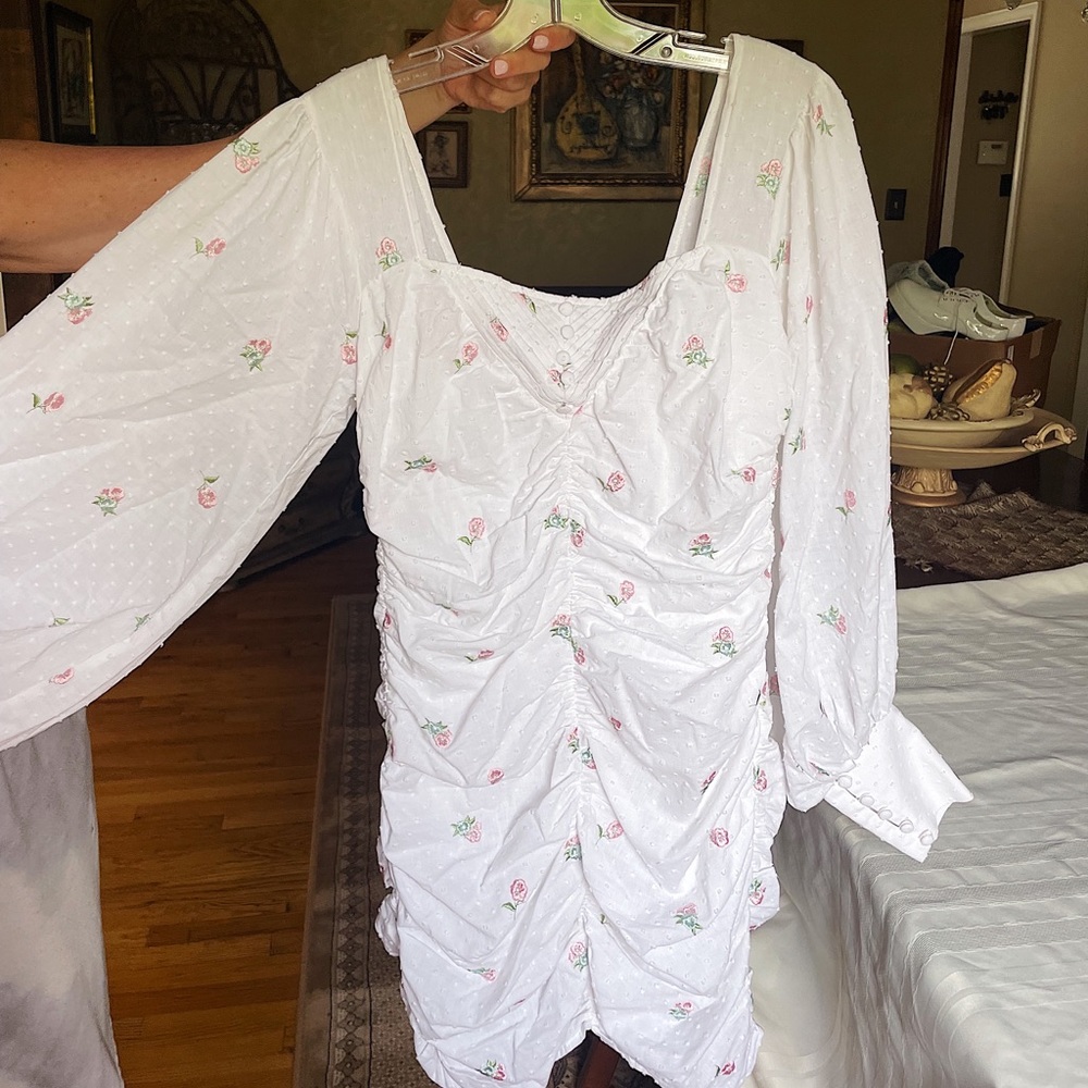 For Love & Lemons white floral cape sleeve dress